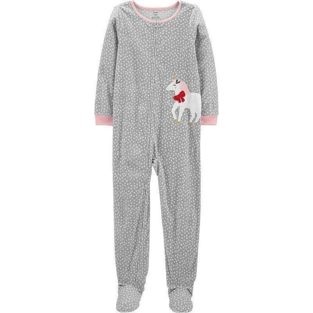 Carters 1 Pc Unicorn Pajamas 4 Girls Gray Pink Animal Fleece Footed Sleeper